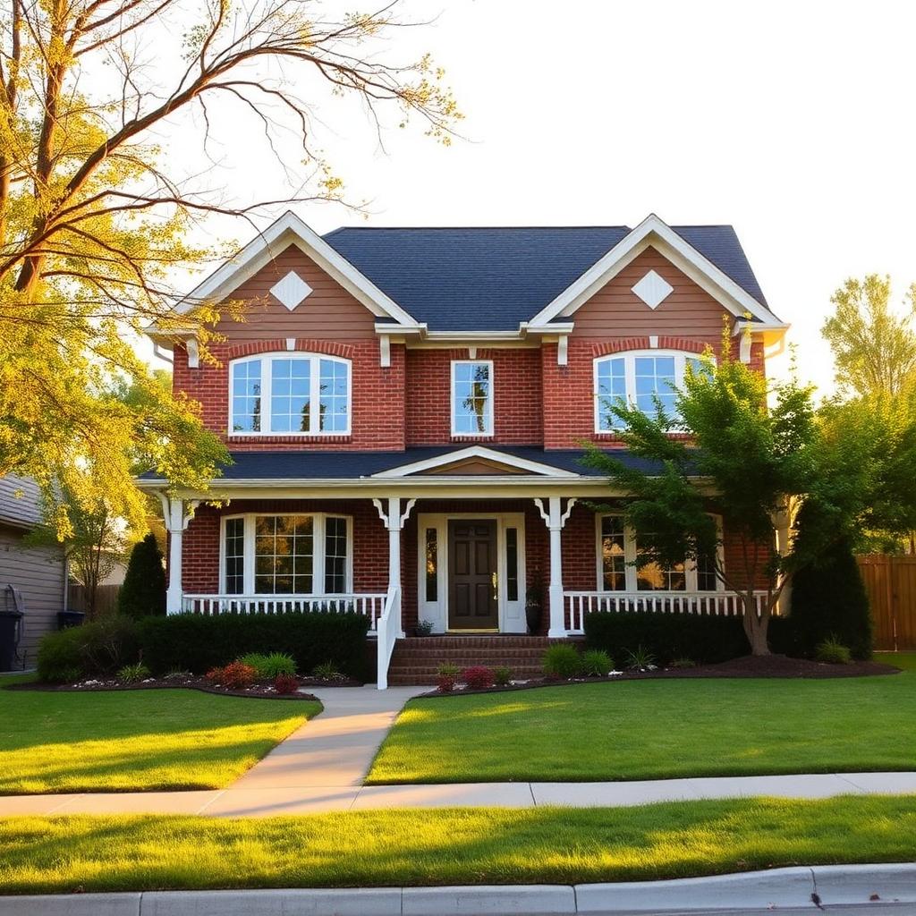 A two-storey family home in warm afternoon light